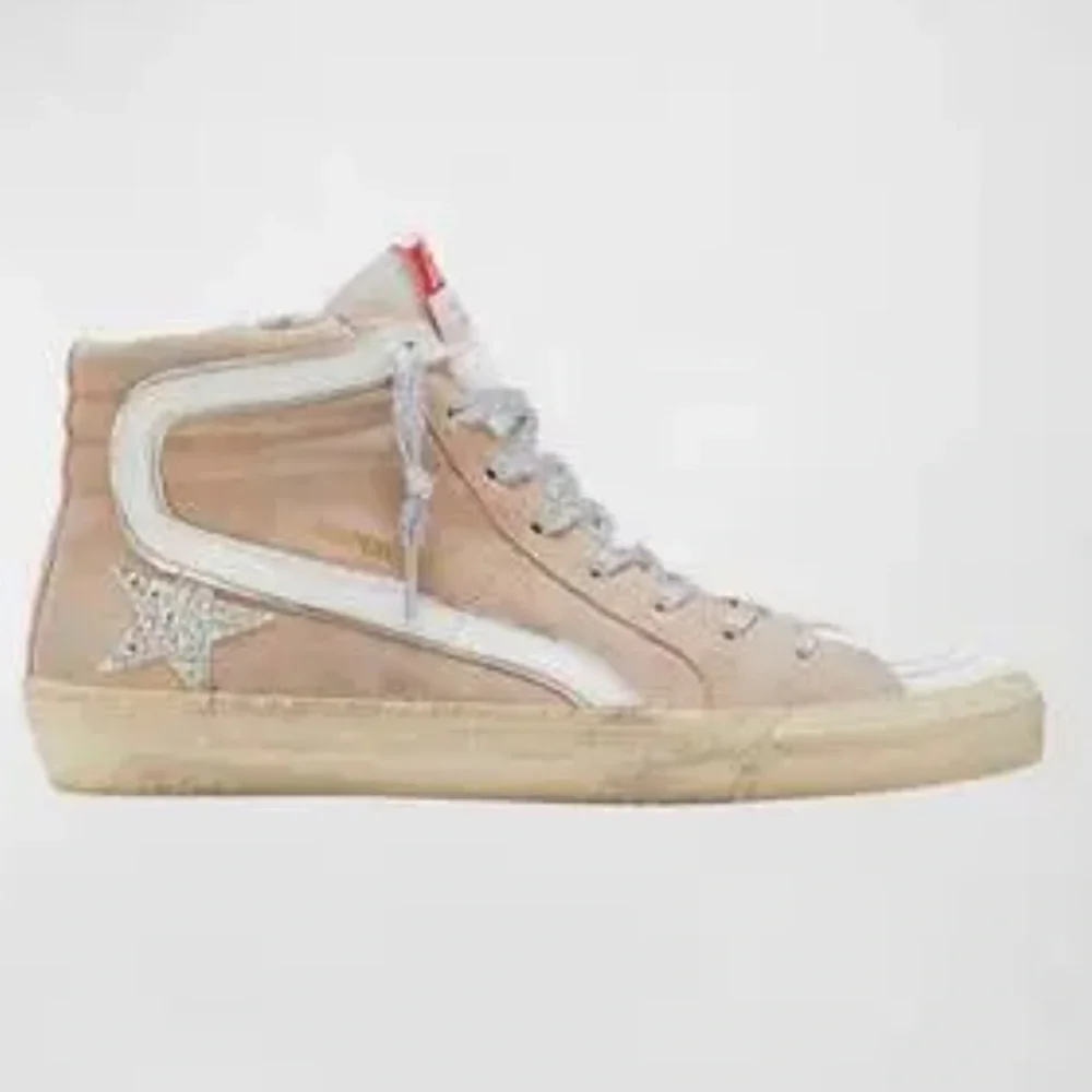 Golden Goose Beige and White Mid-Top Sneakers with Glitter Star - Picture 1 of 11